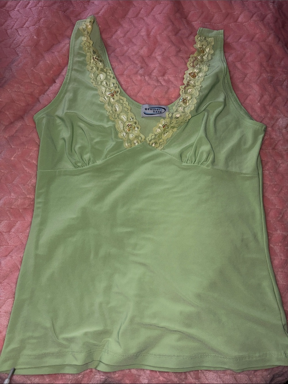 Women's Light Green Lace-Trim V-Neck Tank Top by Worthington